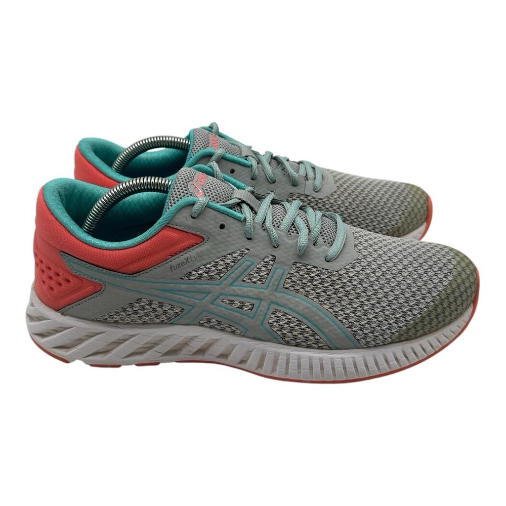 Asics Fuzex Lyte 2 Running Shoes Womens 11 Gray Coral Aqua Sneakers NO INSOLES